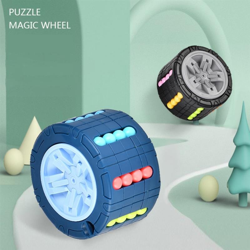 [3D Cube Relieve Stress Puzzle] 3D Cylinder Cube Toy Magical Bean Gyro Rotate Slide Puzzle Games Relieve Stress for Children Educational Toys (red, blue, black)