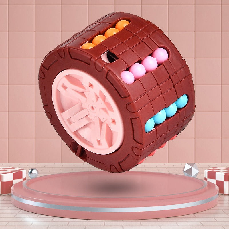 [3D Cube Relieve Stress Puzzle] 3D Cylinder Cube Toy Magical Bean Gyro Rotate Slide Puzzle Games Relieve Stress for Children Educational Toys (red, blue, black)