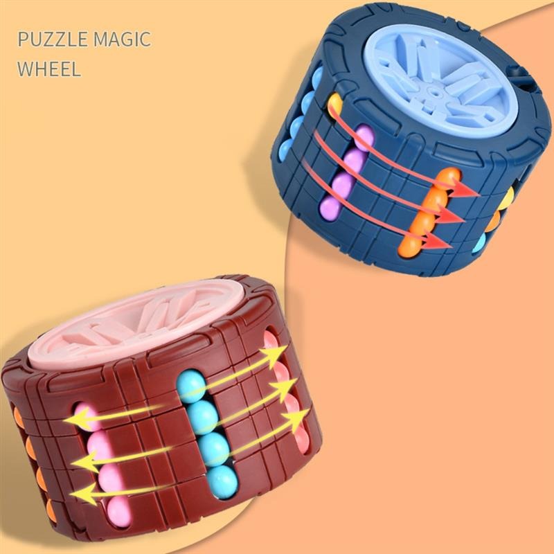 [3D Cube Relieve Stress Puzzle] 3D Cylinder Cube Toy Magical Bean Gyro Rotate Slide Puzzle Games Relieve Stress for Children Educational Toys (red, blue, black)