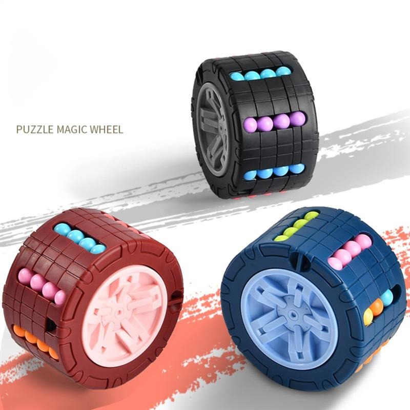 [3D Cube Relieve Stress Puzzle] 3D Cylinder Cube Toy Magical Bean Gyro Rotate Slide Puzzle Games Relieve Stress for Children Educational Toys (red, blue, black)