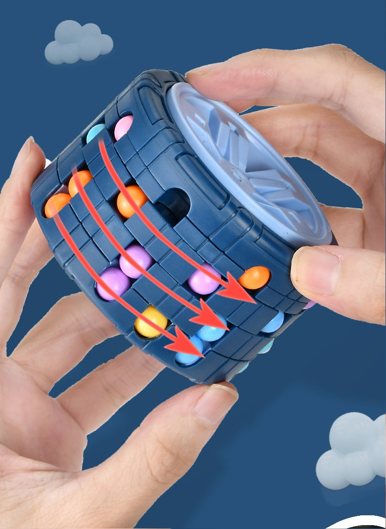 [3D Cube Relieve Stress Puzzle] 3D Cylinder Cube Toy Magical Bean Gyro Rotate Slide Puzzle Games Relieve Stress for Children Educational Toys (red, blue, black)