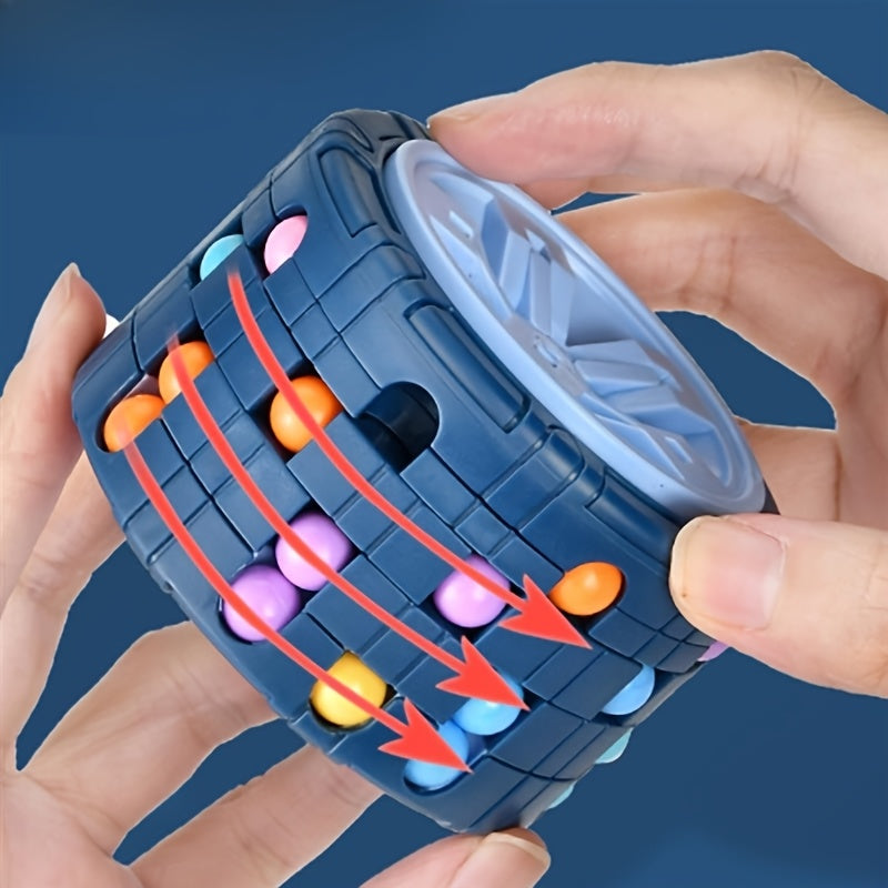 [3D Cube Relieve Stress Puzzle] 3D Cylinder Cube Toy Magical Bean Gyro Rotate Slide Puzzle Games Relieve Stress for Children Educational Toys (red, blue, black)