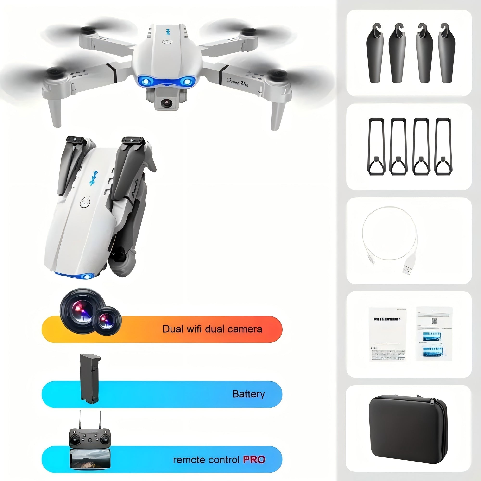 Dual Camera E99 K3 Professional RC Drone, Double Folding Remote Control Toy with Height Hold for Indoor and Outdoor Use